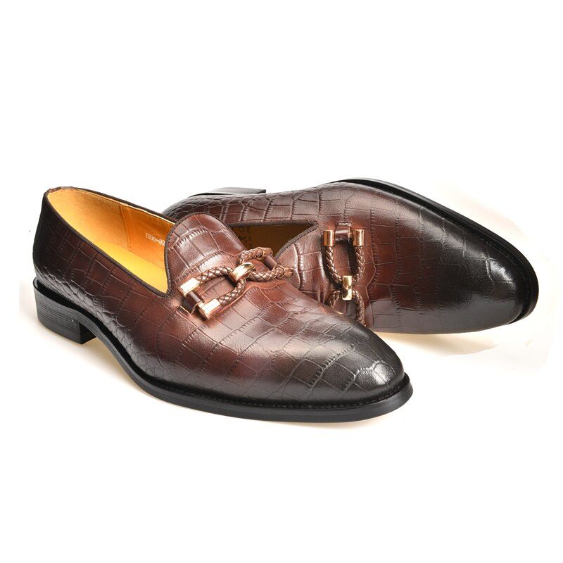 Herren-loafer Luxuriöse Brogue-schuhe Zum Hineinschlüpfen Aus Krokodilleder - Kaffee