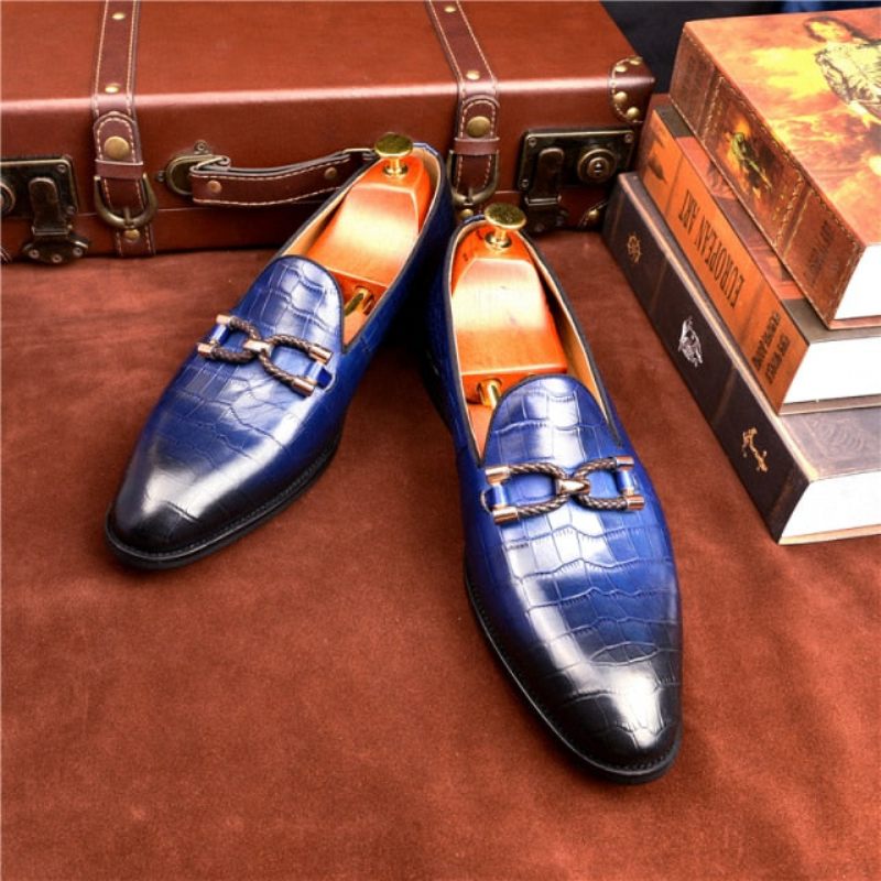 Herren-loafer Luxuriöse Brogue-schuhe Zum Hineinschlüpfen Aus Krokodilleder - Blau