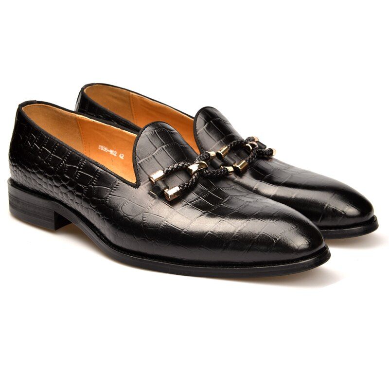 Herren-loafer Luxuriöse Brogue-schuhe Zum Hineinschlüpfen Aus Krokodilleder - Schwarz