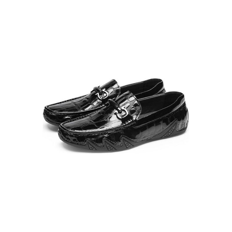 Herren-loafer Luxuriöse Crocmoc-loafer Aus Leder Mit Krokodilmuster - Schwarz