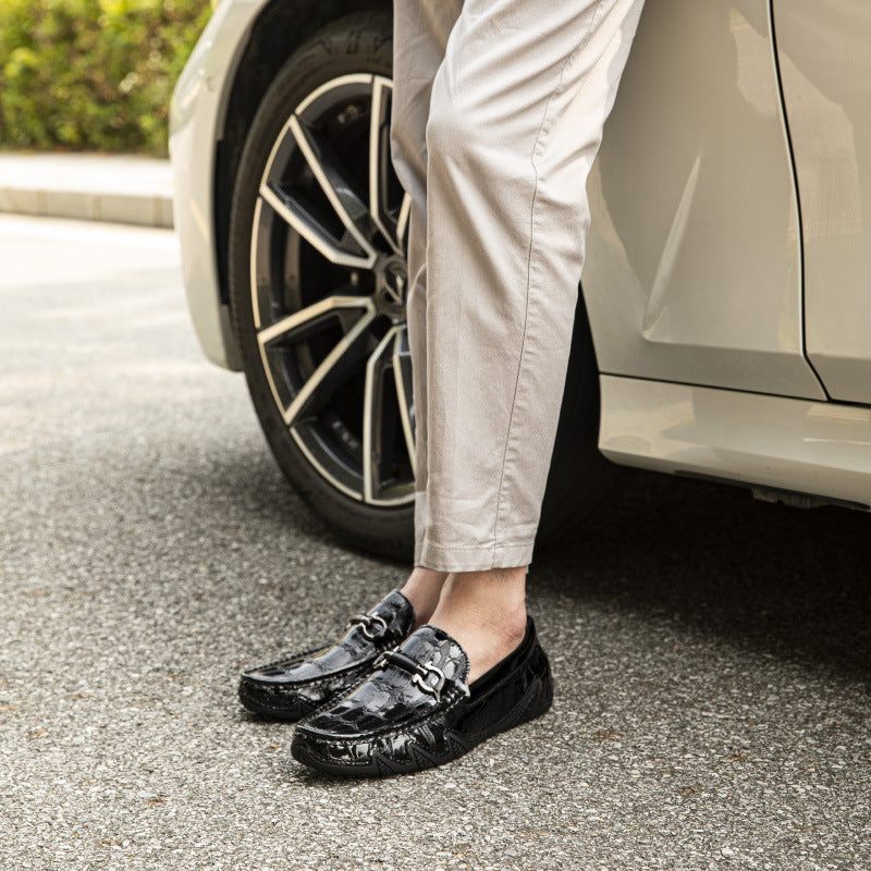 Herren-loafer Luxuriöse Crocmoc-loafer Aus Leder Mit Krokodilmuster - Schwarz