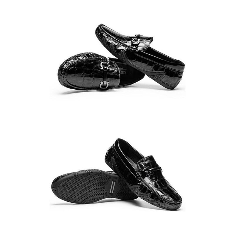 Herren-loafer Luxuriöse Crocmoc-loafer Aus Leder Mit Krokodilmuster - Schwarz