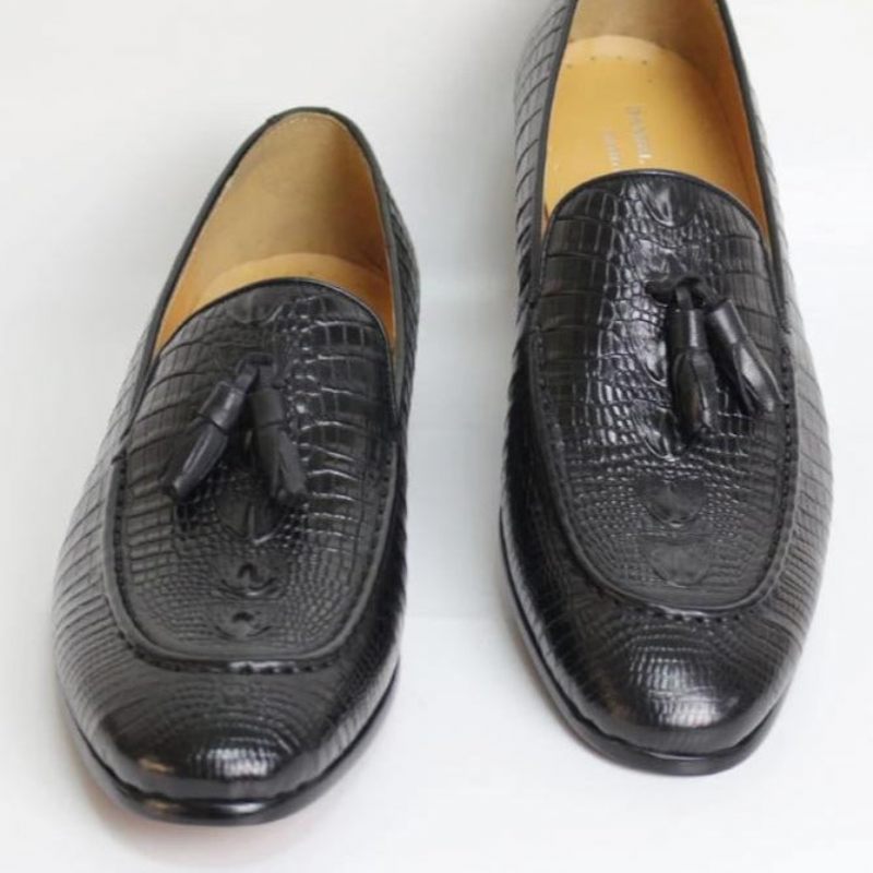 Herren-loafer Luxuriöse Loafer Aus Krokodilleder Mit Quasten - Schwarz