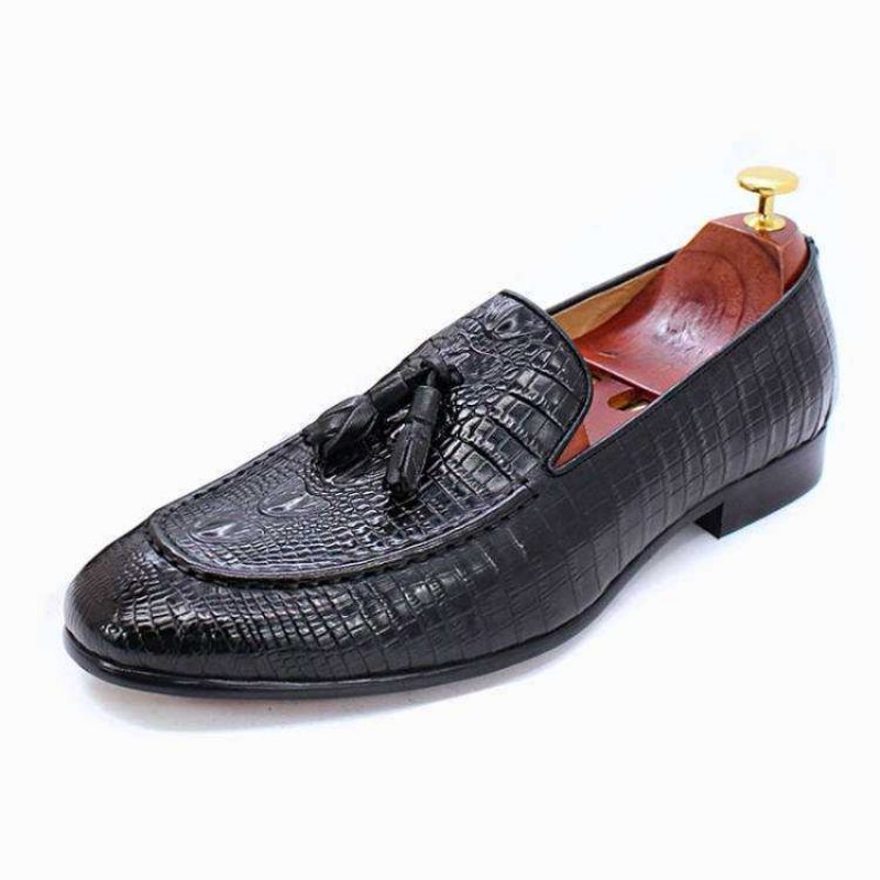 Herren-loafer Luxuriöse Loafer Aus Krokodilleder Mit Quasten - Schwarz