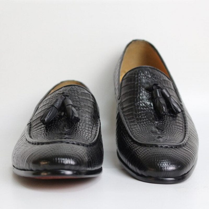 Herren-loafer Luxuriöse Loafer Aus Krokodilleder Mit Quasten - Schwarz