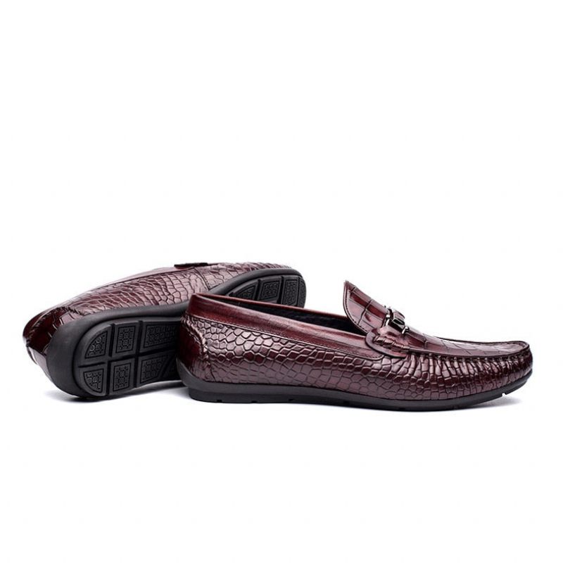 Herren-loafer Luxuriöse Oxford-loafer Aus Krokodilleder Mit Alligatormuster - Rot