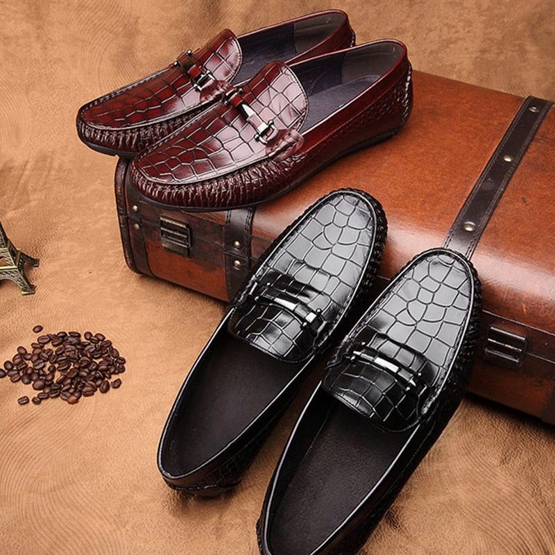 Herren-loafer Luxuriöse Oxford-loafer Aus Krokodilleder Mit Alligatormuster - Rot