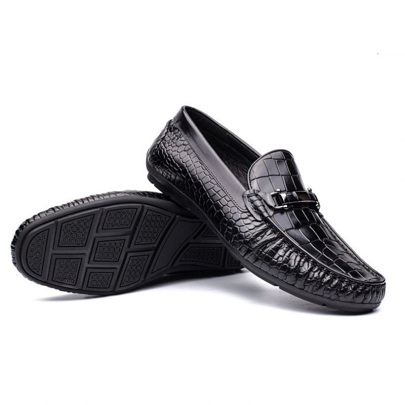 Herren-loafer Luxuriöse Oxford-loafer Aus Krokodilleder Mit Alligatormuster - Schwarz