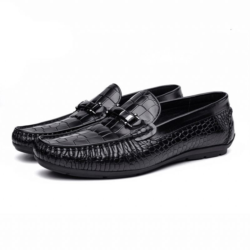 Herren-loafer Luxuriöse Oxford-loafer Aus Krokodilleder Mit Alligatormuster - Schwarz