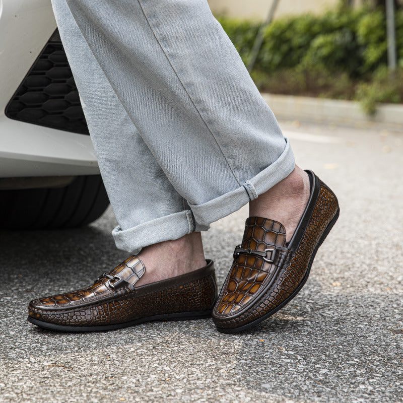 Herren-loafer Luxuriöse Penny-loafer Aus Leder Mit Alligator-print - Braun