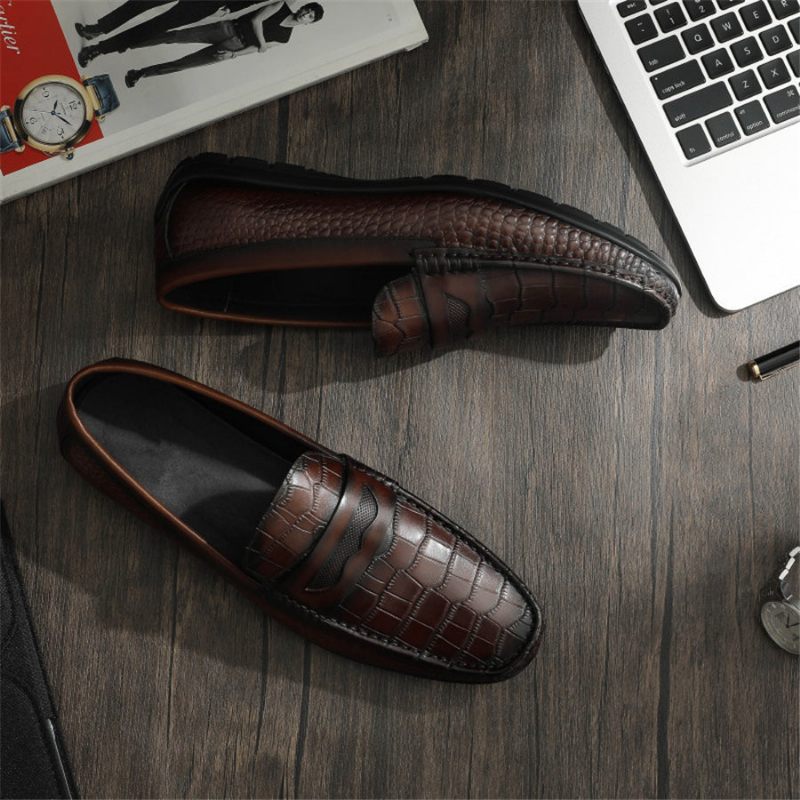 Herren-loafer Mit Kroko-effekt Slip-on-loafer-kleiderschuhe - Kaffee