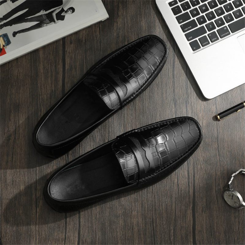 Herren-loafer Mit Kroko-effekt Slip-on-loafer-kleiderschuhe - Schwarz