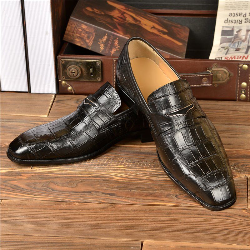 Herren-loafer Modische Penny-loafer Mit Exquisiter Krokodilstruktur - Schwarz