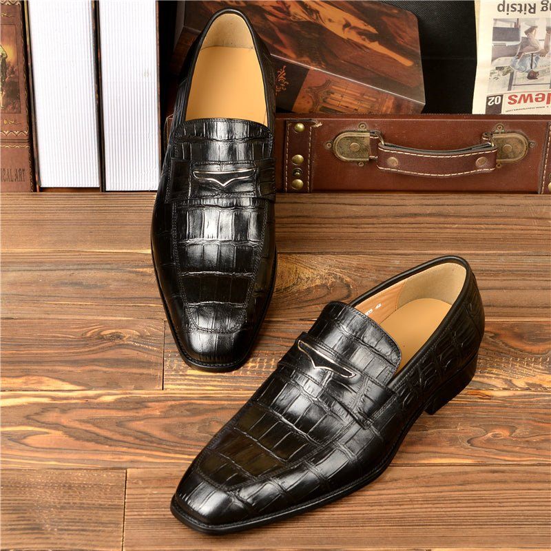 Herren-loafer Modische Penny-loafer Mit Exquisiter Krokodilstruktur - Schwarz