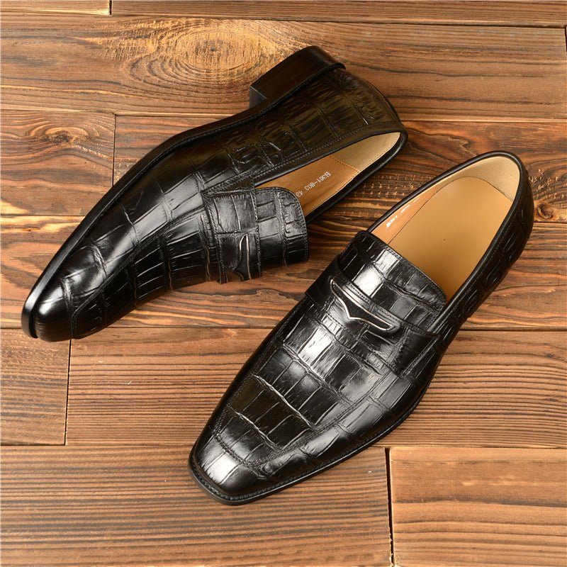 Herren-loafer Modische Penny-loafer Mit Exquisiter Krokodilstruktur - Schwarz