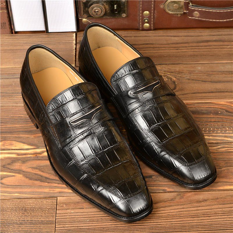 Herren-loafer Modische Penny-loafer Mit Exquisiter Krokodilstruktur - Schwarz