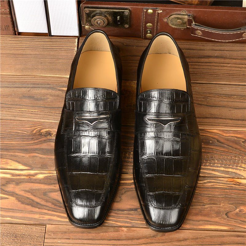 Herren-loafer Modische Penny-loafer Mit Exquisiter Krokodilstruktur - Schwarz