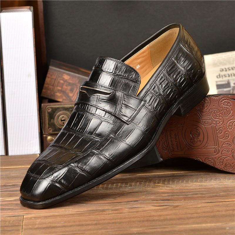 Herren-loafer Modische Penny-loafer Mit Exquisiter Krokodilstruktur - Schwarz