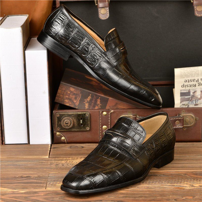 Herren-loafer Modische Penny-loafer Mit Exquisiter Krokodilstruktur - Schwarz