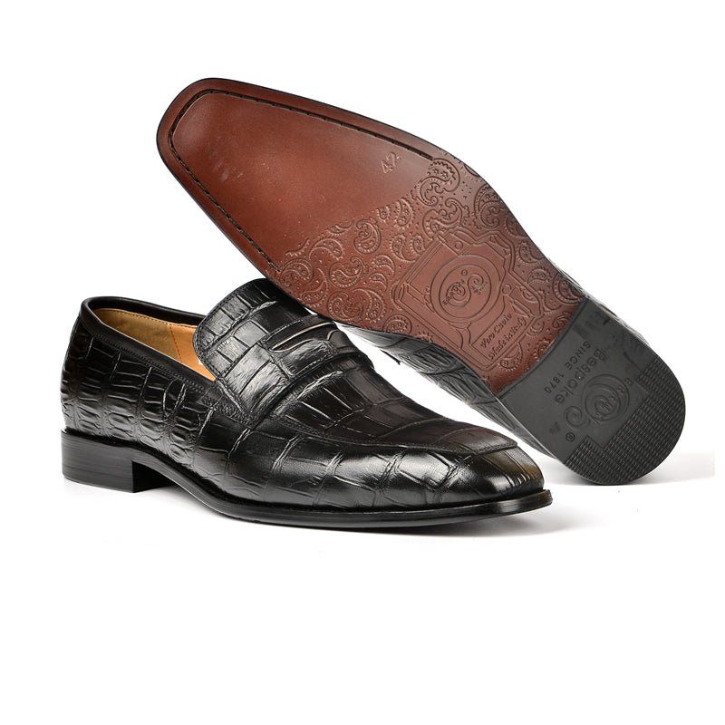 Herren-loafer Modische Penny-loafer Mit Exquisiter Krokodilstruktur - Schwarz