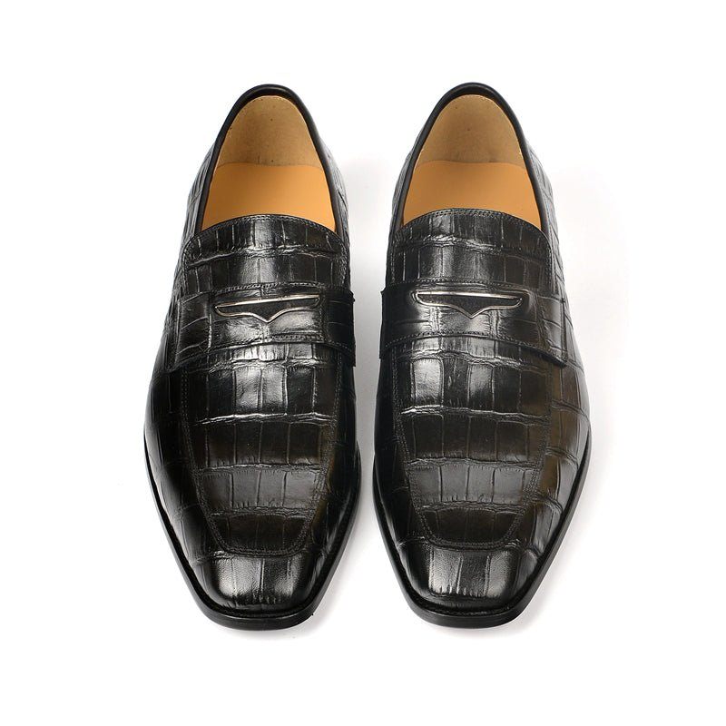 Herren-loafer Modische Penny-loafer Mit Exquisiter Krokodilstruktur - Schwarz