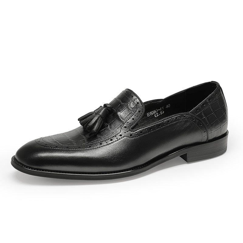 Herren-loafer Retro-chic Exotische Brogue-loafer Aus Leder Mit Quasten - Schwarz