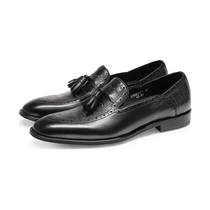 Herren-loafer Retro-chic Exotische Brogue-loafer Aus Leder Mit Quasten - Schwarz