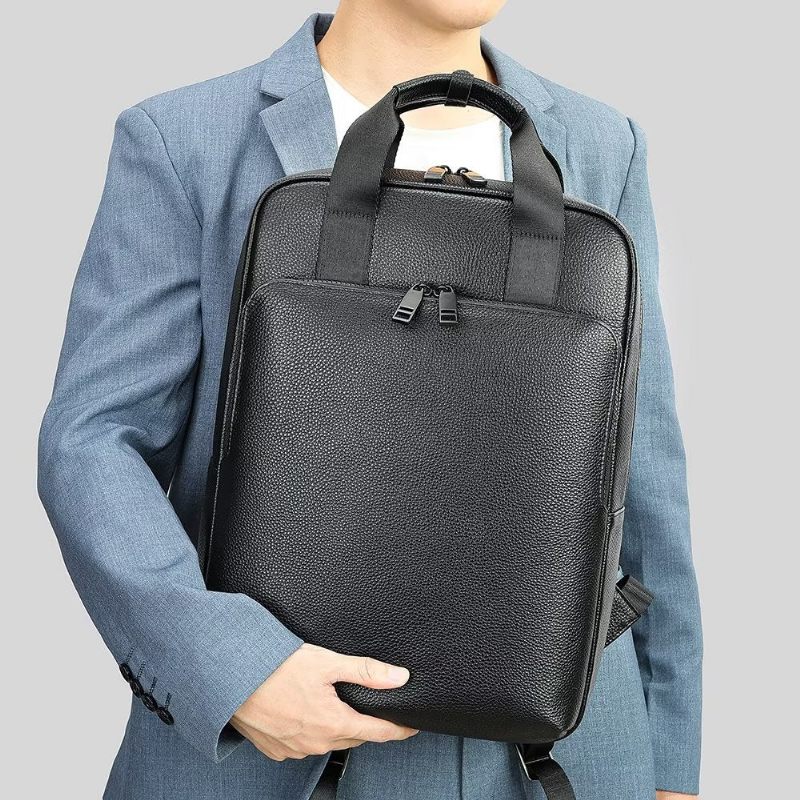 Herren-rucksäcke Rindsleder Business-reise-laptop-rucksack - Schwarz