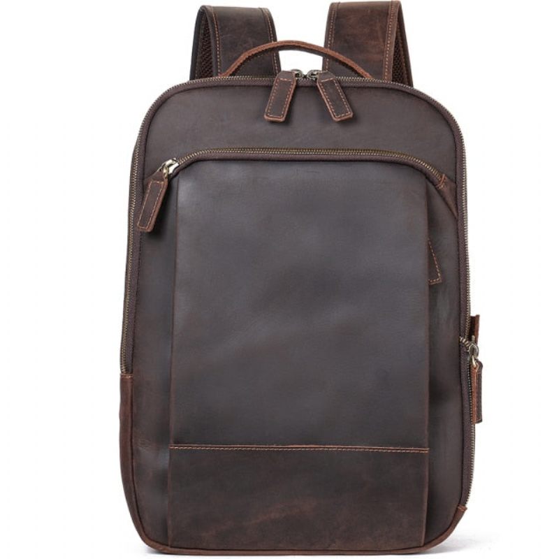 Herren-rucksäcke Vintage-luxus-leder-laptop-reise-tagesrucksack - Kaffee