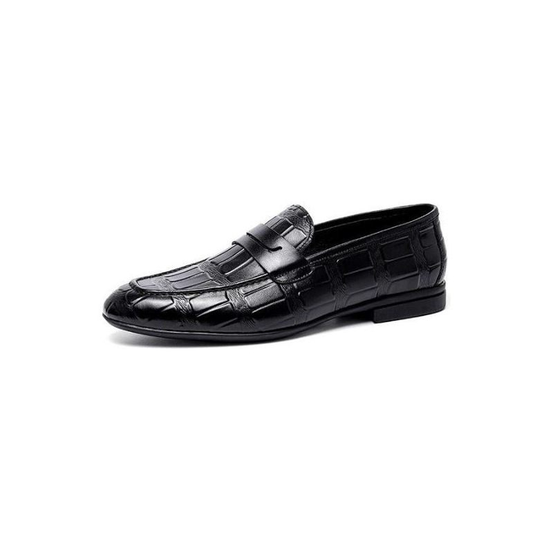 Herren-slipper Aus Echtem Leder Mit Geprägter Slip-on-eleganz - Schwarz