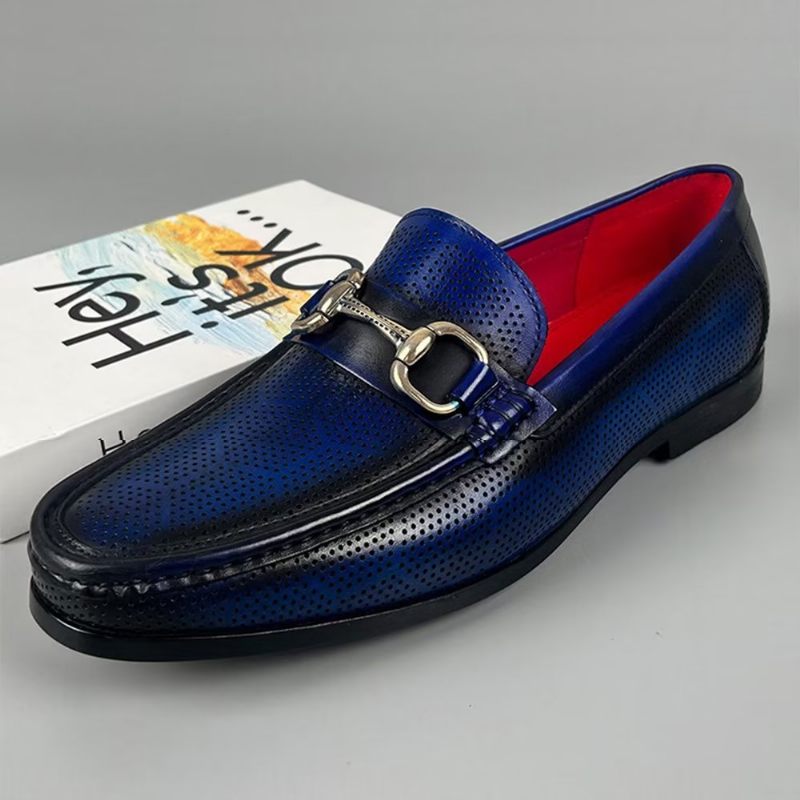 Herren-slipper Elegante Slip-on-slipper Aus Echtem Leder - Blau