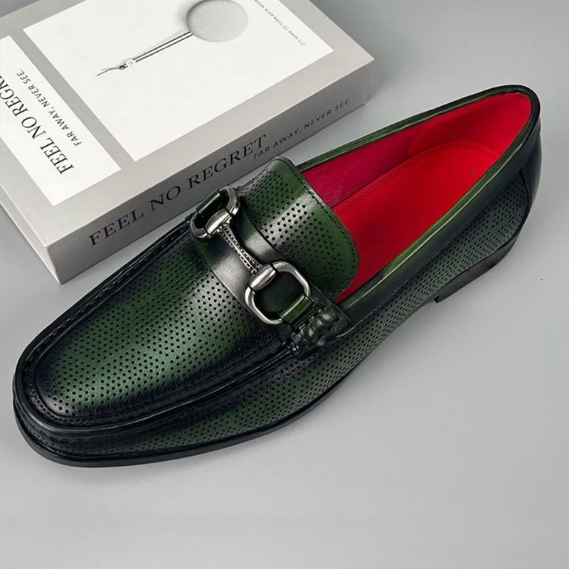 Herren-slipper Elegante Slip-on-slipper Aus Echtem Leder - Grün