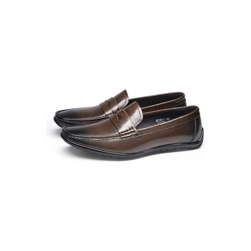 Herren-slipper Exotische Slip-on-loafer Aus Leder Mit Quadratischer Zehenpartie - Kaffee