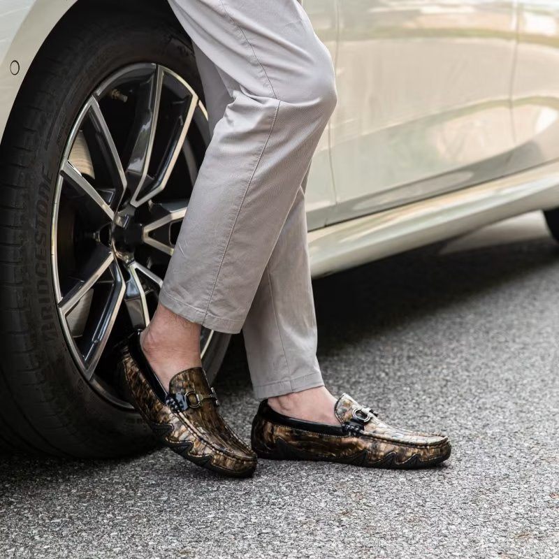 Herren-slipper Exotische Slip-on-loafer Mit Metallkappe - Gold