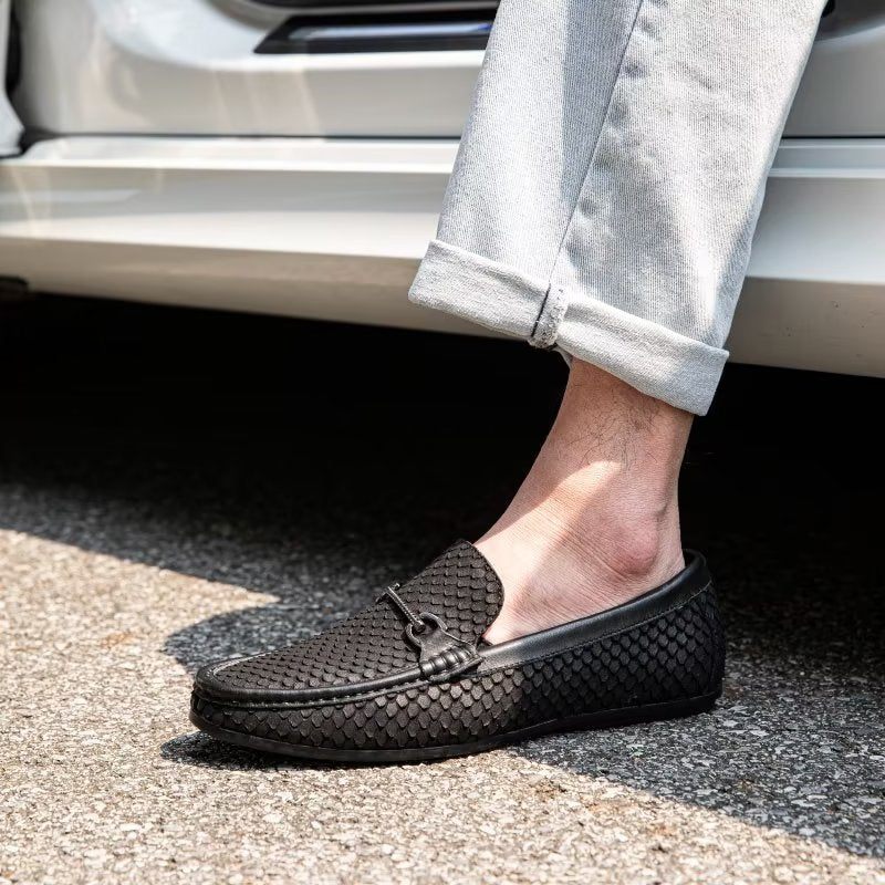 Herren-slipper Exotische Slip-on-loafer Mit Metallkappe - Schwarz