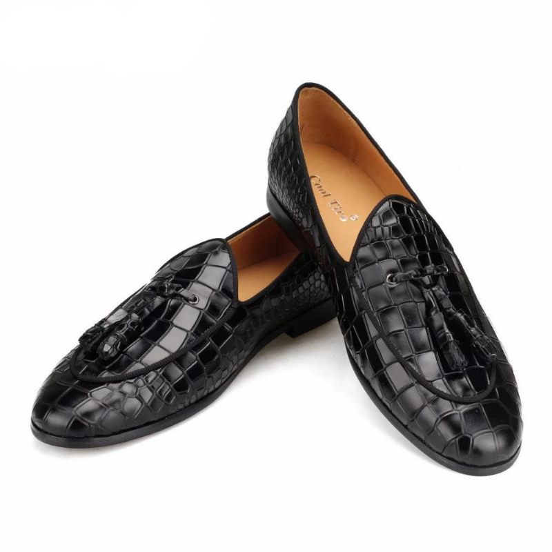 Herren-slipper Luxuriöse Croctex-slipper Mit Einfarbigem Muster - Schwarz