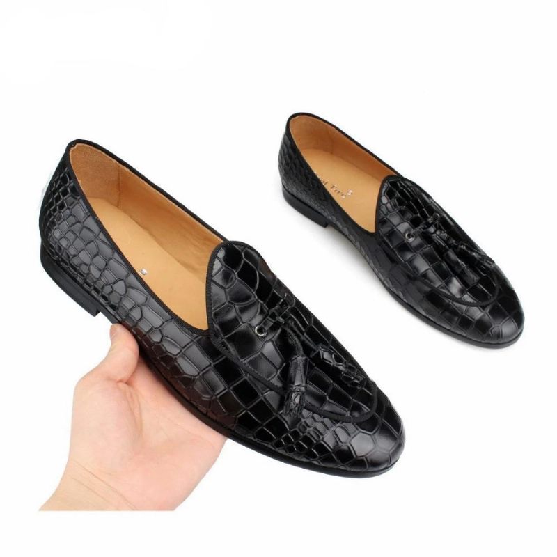 Herren-slipper Luxuriöse Croctex-slipper Mit Einfarbigem Muster - Schwarz