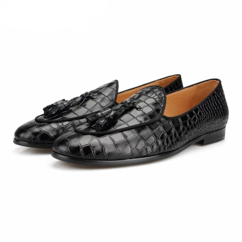 Herren-slipper Luxuriöse Croctex-slipper Mit Einfarbigem Muster - Schwarz