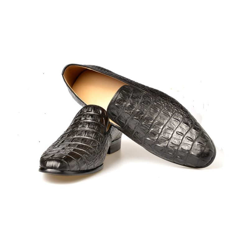 Herren-slipper Luxuriöse Croctex-slipper Mit Spitzer Zehenpartie - Schwarz