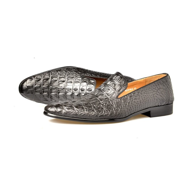 Herren-slipper Luxuriöse Croctex-slipper Mit Spitzer Zehenpartie - Schwarz