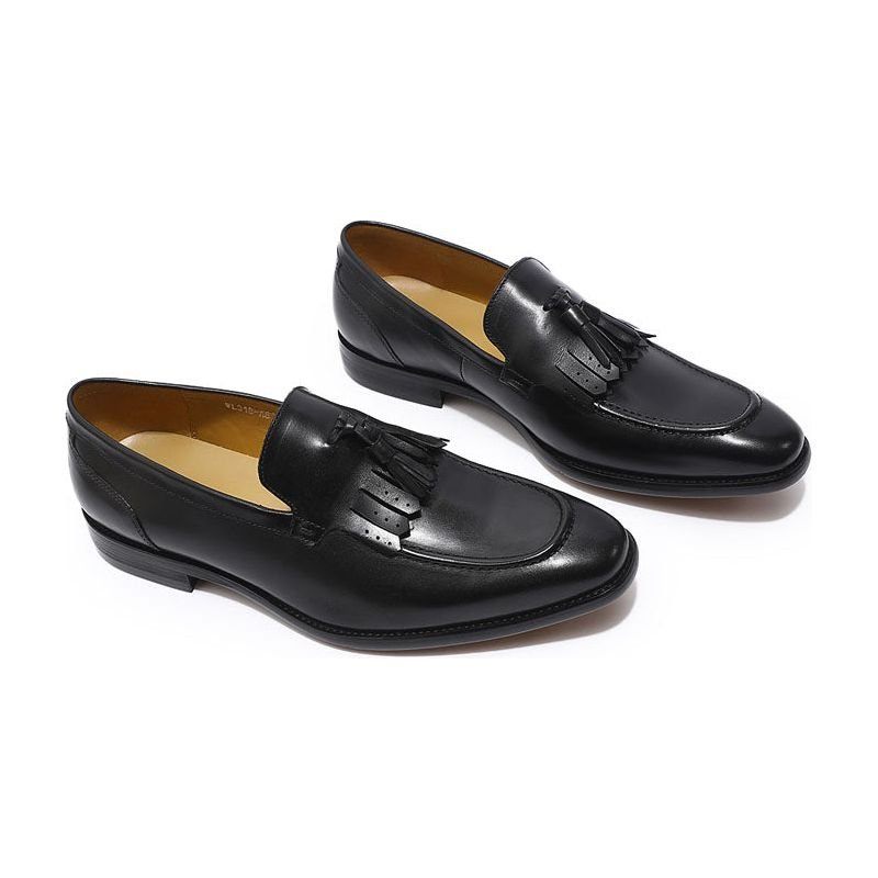 Herren-slipper „exotic Elegance“ Aus Atmungsaktivem Leder Zum Hineinschlüpfen - Schwarz