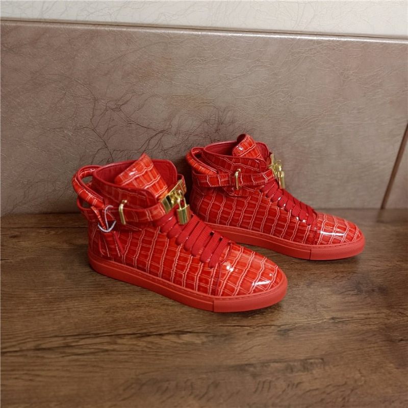 Herren-sneakers Geprägte High-top-designer-flachsneaker - Rot