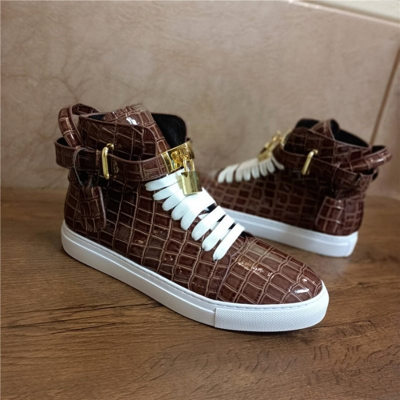 Herren-sneakers Geprägte High-top-designer-flachsneaker - Kaffee