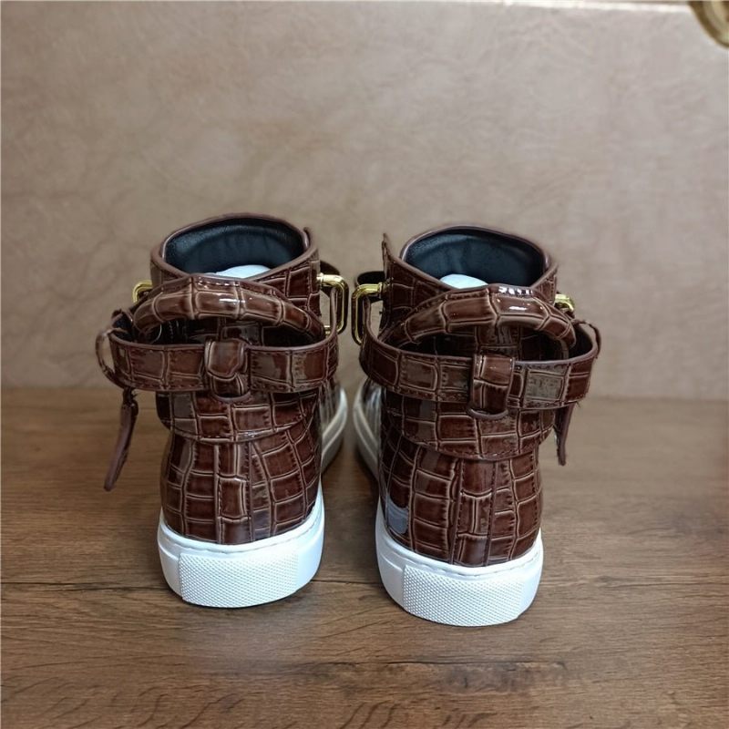 Herren-sneakers Geprägte High-top-designer-flachsneaker - Kaffee