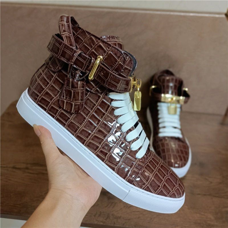 Herren-sneakers Geprägte High-top-designer-flachsneaker - Kaffee