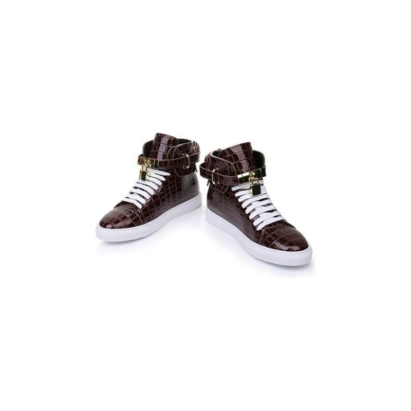 Herren-sneakers Geprägte High-top-designer-flachsneaker - Kaffee