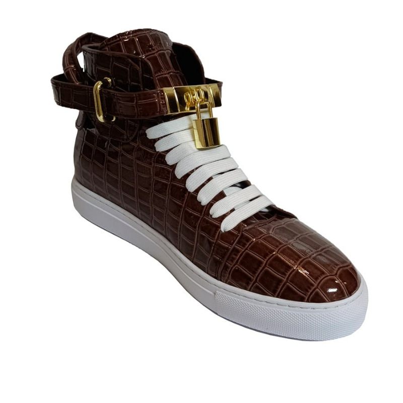 Herren-sneakers Geprägte High-top-designer-flachsneaker - Kaffee