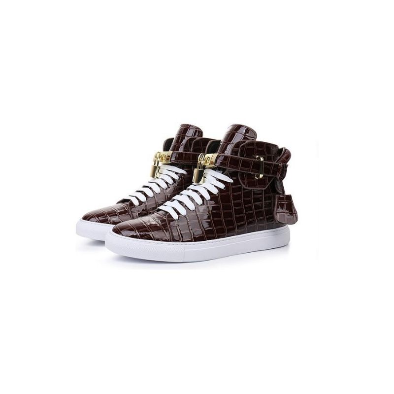 Herren-sneakers Geprägte High-top-designer-flachsneaker - Kaffee