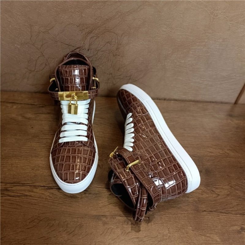 Herren-sneakers Geprägte High-top-designer-flachsneaker - Kaffee