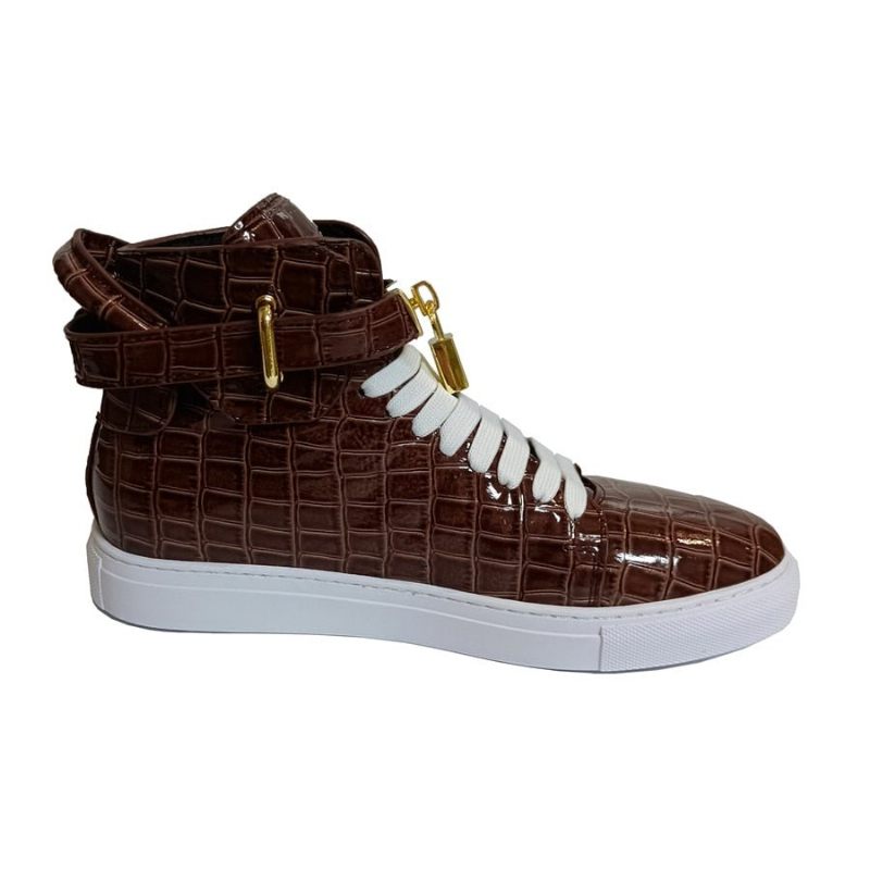 Herren-sneakers Geprägte High-top-designer-flachsneaker - Kaffee